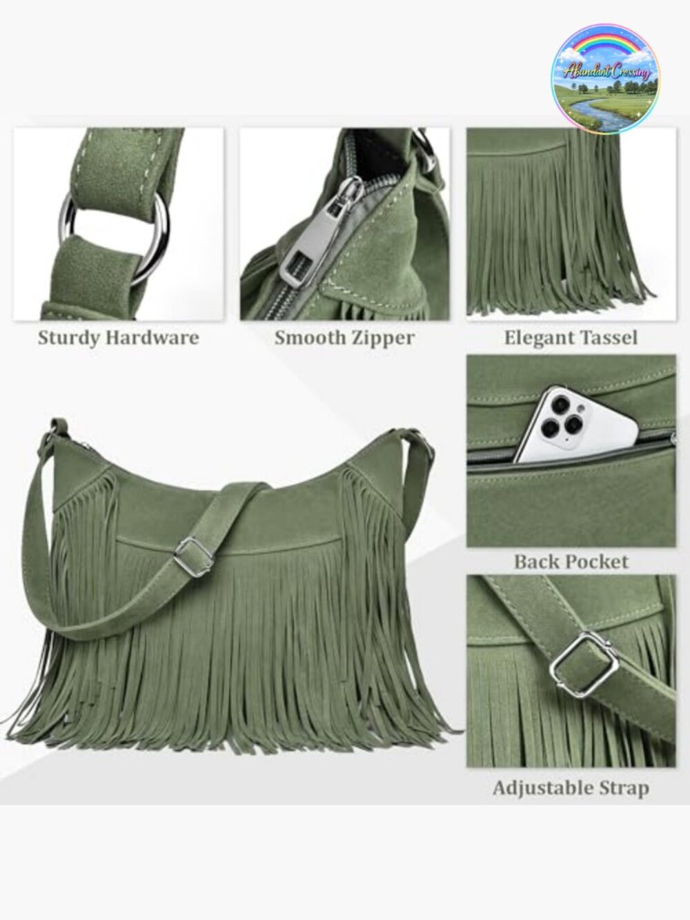 Vintage Suede Fringe Hobo Bag Crossbody Tassel Shoulder Purse - Picture 5 of 7